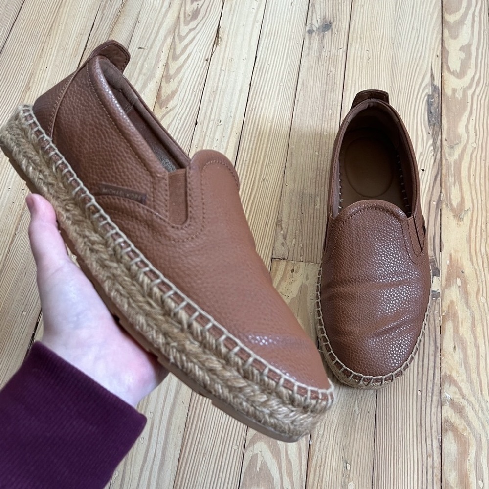 Michael Kors Kendrick Acorn Brown Pebbled Leather Espadrille SlipOn Shoe 11 boho